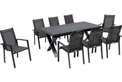 OUTFLEXX Garten-Essgruppe, anthrazit, Alu / Keramik / Textil, 180/280x100cm, 8 Stapelsessel