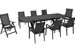 OUTFLEXX Garten-Essgruppe, anthrazit, Alu / Keramik / Textil, 180/280x100cm, 2 Klappstühle, 6 Stapelsessel