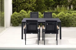 OUTFLEXX Garten-Essgruppe, anthrazit matt, Alu/Spraystone/Textilen, 160x95 cm, 4 Sessel, Teak Armlehnen