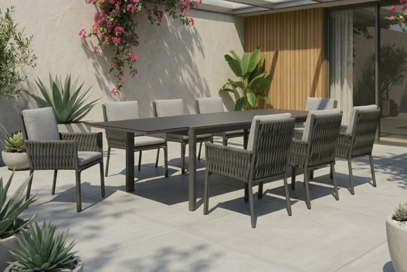 OUTFLEXX Garten-Essgruppe, anthrazit, Aluminium, Tisch 180/270x100 cm, 8 Sessel
