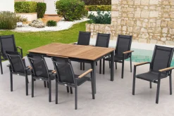 OUTFLEXX Garten-Essgruppe, anthrazit matt, Alu/Textilene, Tisch 180/240 x 100 cm, 8 Stapelsessel
