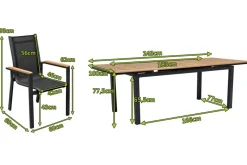 OUTFLEXX Garten-Essgruppe, anthrazit matt, Alu/Textilene, Tisch 180/240 x 100 cm, 8 Stapelsessel