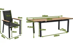 OUTFLEXX Garten-Essgruppe, anthrazit matt, Alu/Textilene, Tisch 180/240 x 100 cm, 8 Stapelsessel