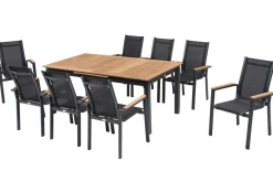 OUTFLEXX Garten-Essgruppe, anthrazit matt, Alu/Textilene, Tisch 180/240 x 100 cm, 8 Stapelsessel