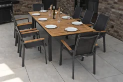 OUTFLEXX Garten-Essgruppe, anthrazit matt, Alu/Textilene, Tisch 180/240 x 100 cm, 8 Stapelsessel