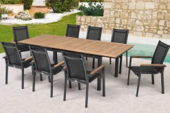 OUTFLEXX Garten-Essgruppe, anthrazit matt, Alu/Textilene, Tisch 180/240 x 100 cm, 8 Stapelsessel
