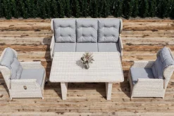 OUTFLEXX Garten-Essgruppe, beige meliert, Aluminium/Polyrattan, langlebiges Material
