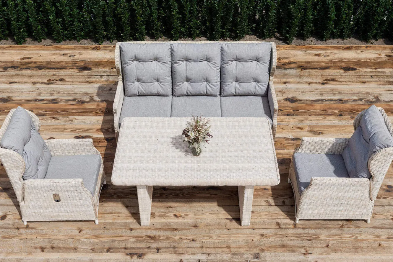 OUTFLEXX Garten-Essgruppe, beige meliert, Aluminium/Polyrattan, langlebiges Material