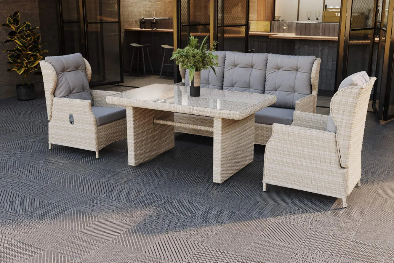 OUTFLEXX Garten-Essgruppe, beige meliert, Aluminium/Polyrattan, langlebiges Material
