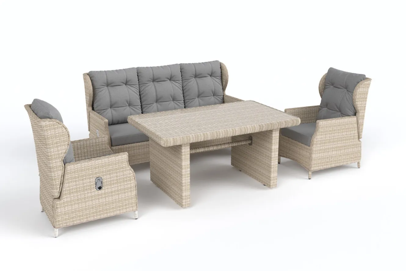 OUTFLEXX Garten-Essgruppe, beige meliert, Aluminium/Polyrattan, langlebiges Material