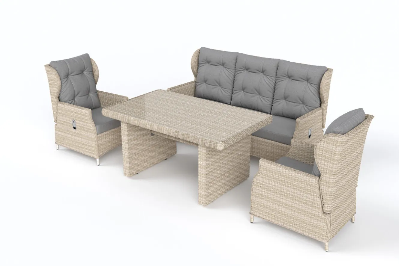 OUTFLEXX Garten-Essgruppe, beige meliert, Aluminium/Polyrattan, langlebiges Material
