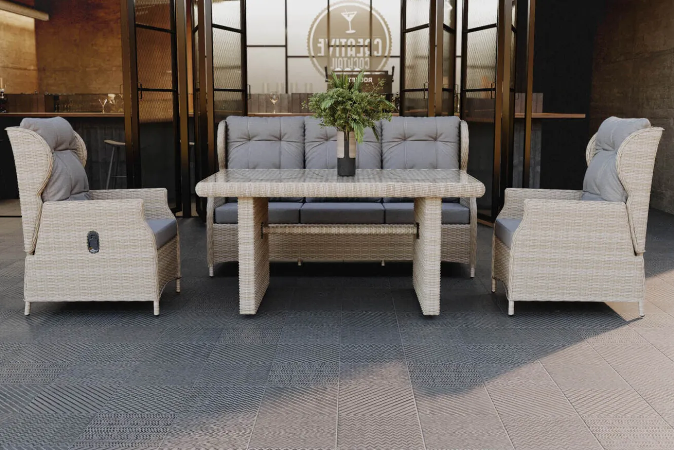 OUTFLEXX Garten-Essgruppe, beige meliert, Aluminium/Polyrattan, langlebiges Material