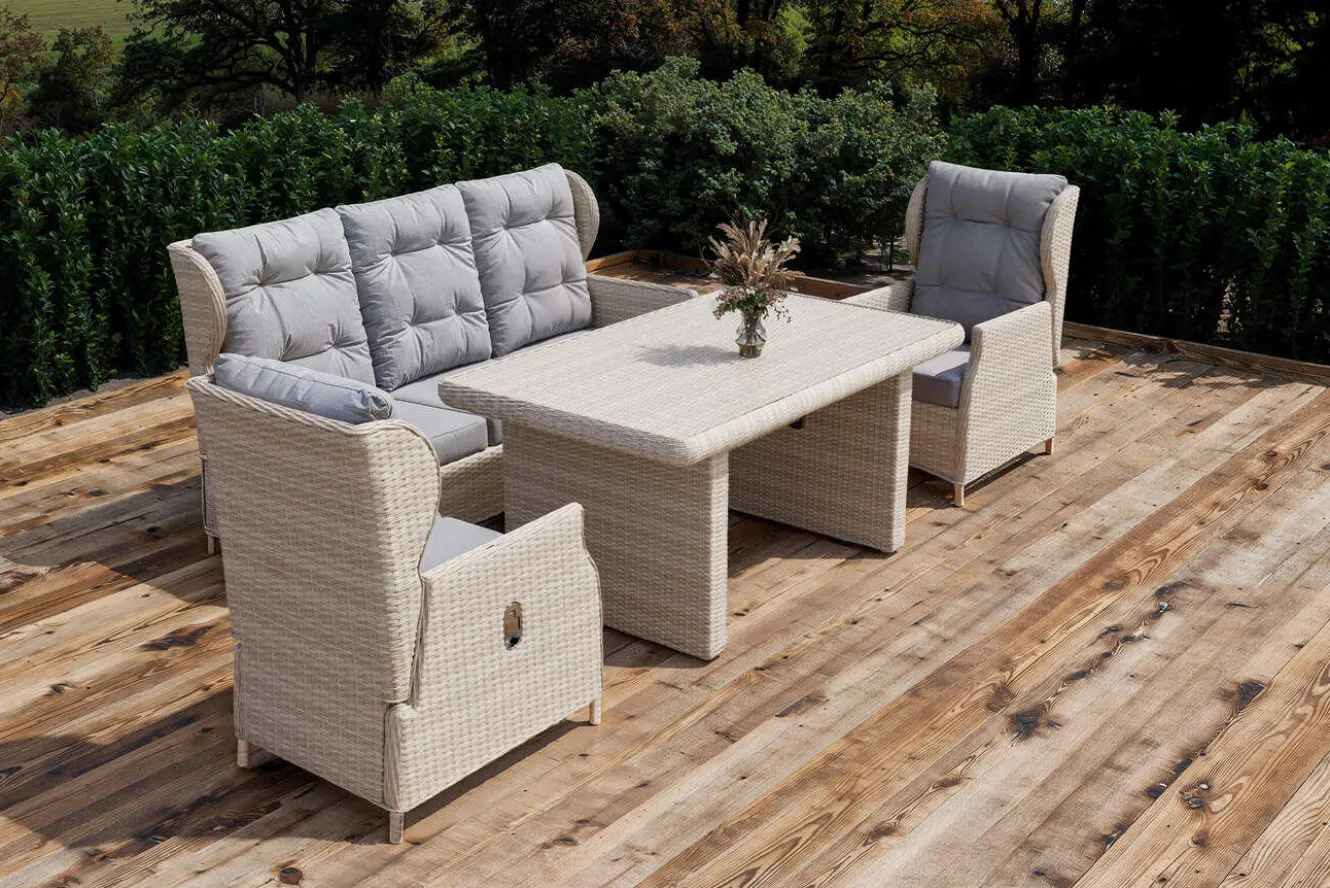 OUTFLEXX Garten-Essgruppe, beige meliert, Aluminium/Polyrattan, langlebiges Material