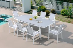 OUTFLEXX Garten-Essgruppe, creme/weiß, Alu/Textilene, Ausziehtisch 180/240 x 100 cm, inkl. 8 Stapelsessel