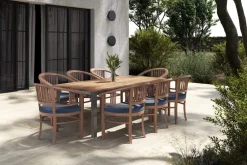OUTFLEXX Garten-Essgruppe, Edelstahl/recyceltes Teak, 200/260x100 cm, 8 Armlehnensessel, inkl. Polster, FSC®-zertifiziertes Produkt