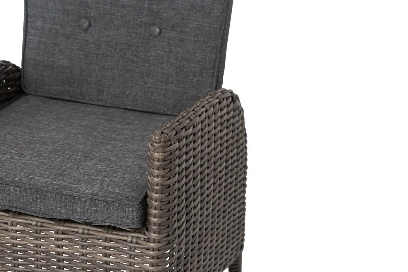 OUTFLEXX Garten-Essgruppe, Edelstahl/recyceltes Teak, Tisch 220x100 cm, 8 Hochlehner- Diningsessel, A-Gestell, FSC®-zertifiziertes Produkt