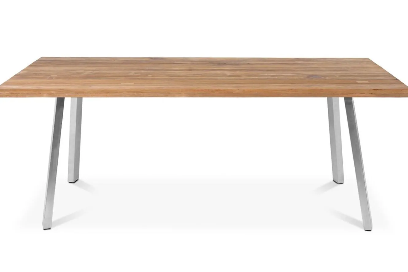 OUTFLEXX Garten-Essgruppe, Edelstahl/recyceltes Teak, Tisch 220x100 cm, 8 Hochlehner- Diningsessel, A-Gestell, FSC®-zertifiziertes Produkt