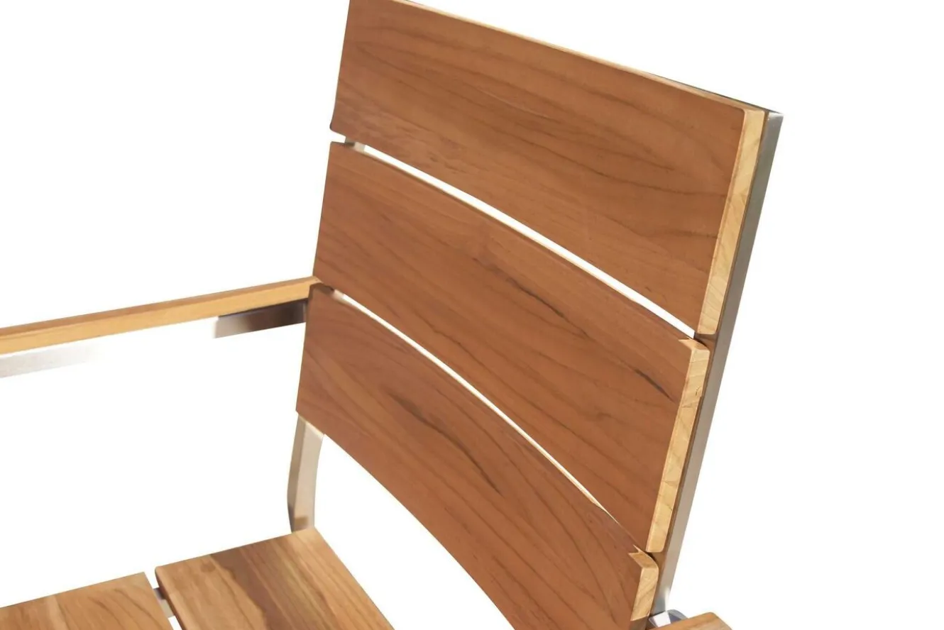 OUTFLEXX Garten-Essgruppe, Edelstahl/recyceltes Teak, Tisch 180 x 90 cm, 6 Stapelsessel, FSC®-zertifiziertes Produkt
