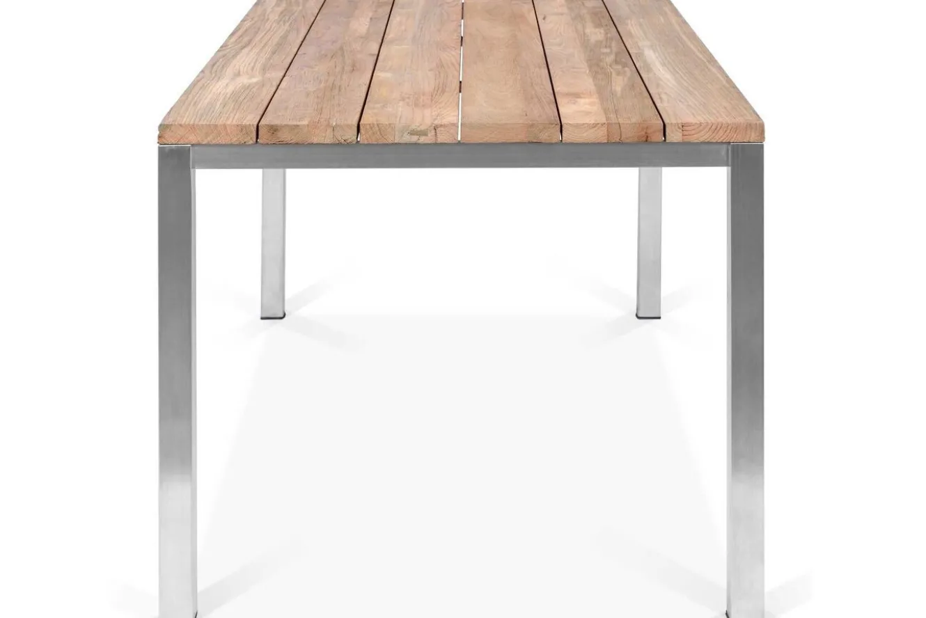 OUTFLEXX Garten-Essgruppe, Edelstahl/recyceltes Teak, Tisch 180 x 90 cm, 6 Stapelsessel, FSC®-zertifiziertes Produkt