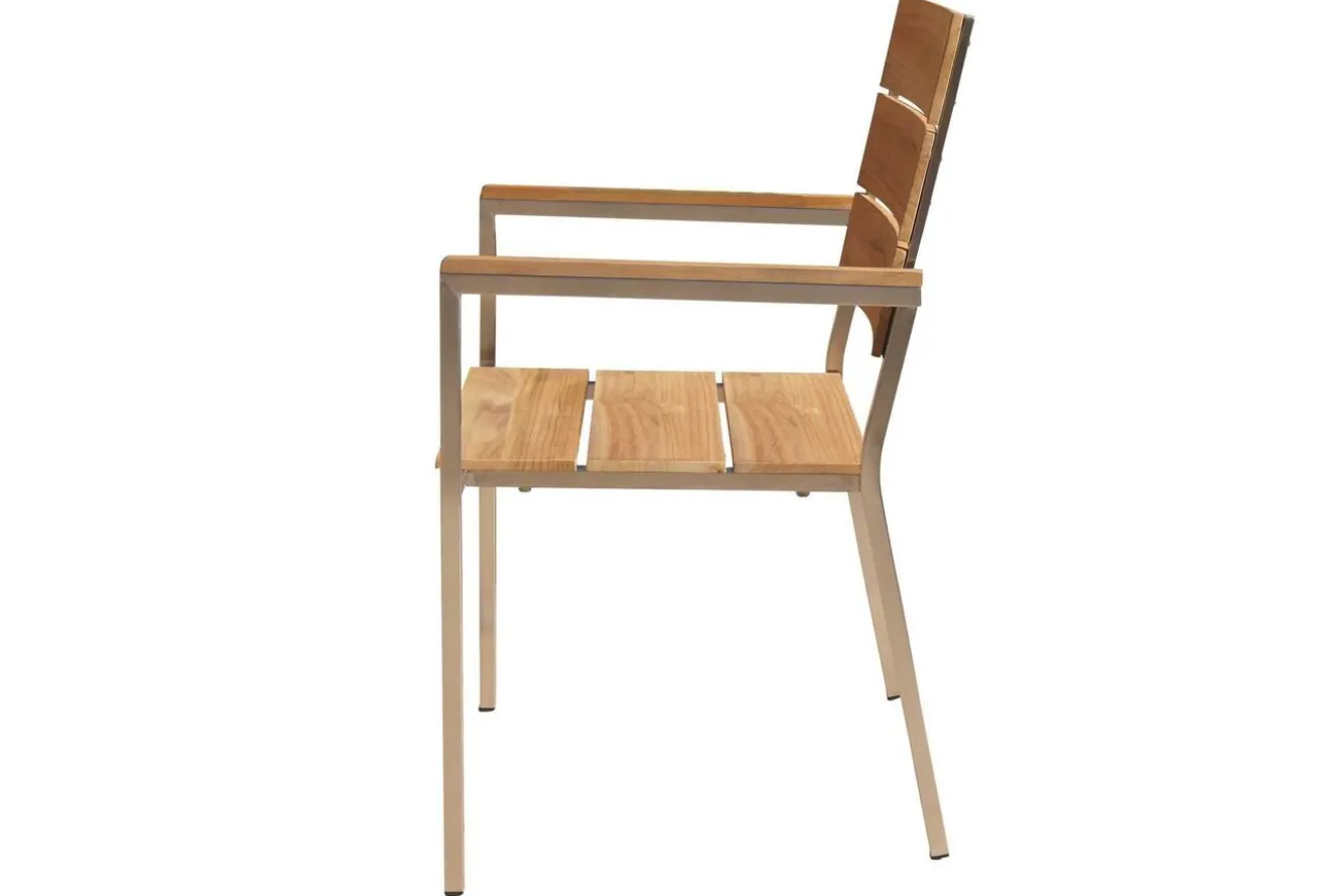 OUTFLEXX Garten-Essgruppe, Edelstahl/recyceltes Teak, Tisch 180 x 90 cm, 6 Stapelsessel, FSC®-zertifiziertes Produkt