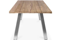 OUTFLEXX Garten-Essgruppe, Edelstahl/recyceltes Teak, Tisch 220x100 cm, 6 Hochlehner- Diningsessel, A-Gestell, FSC®-zertifiziertes Produkt