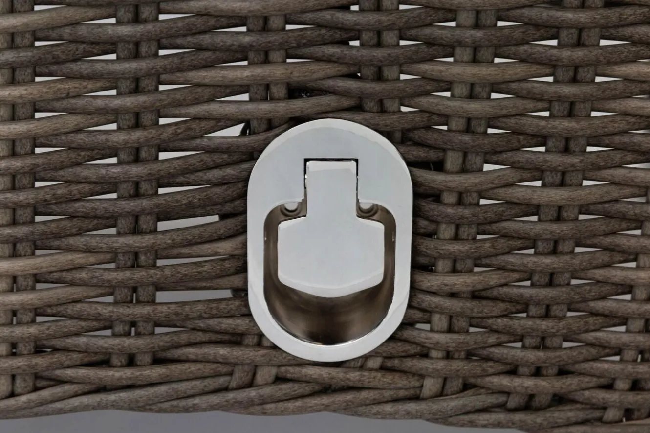OUTFLEXX Garten-Essgruppe, Edelstahl/recyceltes Teak, Tisch 220x100 cm, 6 Hochlehner- Diningsessel, A-Gestell, FSC®-zertifiziertes Produkt