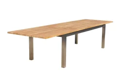 OUTFLEXX Garten-Essgruppe, Edelstahl/Teak, 220/340 x 100 cm, 6 Freischwinger, silber, Tischplattedicke 3cm, FSC®-zertifiziertes Produkt