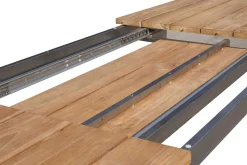 OUTFLEXX Garten-Essgruppe, Edelstahl/Teak, 220/340 x 100 cm, 6 Freischwinger, silber, Tischplattedicke 3cm, FSC®-zertifiziertes Produkt