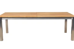 OUTFLEXX Garten-Essgruppe, Edelstahl/Teak, 220/340 x 100 cm, 6 Freischwinger, silber, Tischplattedicke 3cm, FSC®-zertifiziertes Produkt