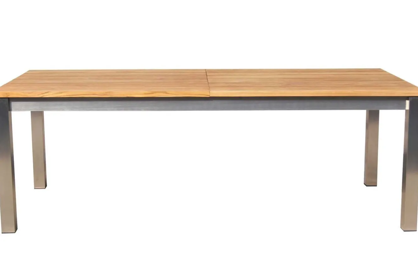 OUTFLEXX Garten-Essgruppe, Edelstahl/Teak, 220/340 x 100 cm, 6 Freischwinger, silber, Tischplattedicke 3cm, FSC®-zertifiziertes Produkt