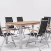 OUTFLEXX Garten-Essgruppe, Edelstahl / Teak, Tisch 200 x 100 cm, 6 Klappstühle, schwarz