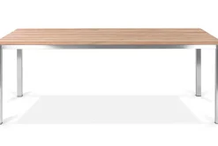 OUTFLEXX Garten-Essgruppe, Edelstahl / Teak, Tisch 200 x 100 cm, 6 Klappstühle, schwarz