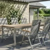 OUTFLEXX Garten-Essgruppe, Edelstahl/recyceltes Teak, Tisch 180 x 90 cm, 6 Klappstühle, silber, FSC®-zertifiziertes Produkt