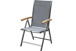 OUTFLEXX Garten-Essgruppe, Edelstahl / Teak, Tisch 200 x 100 cm, 6 Klappstühle, silber