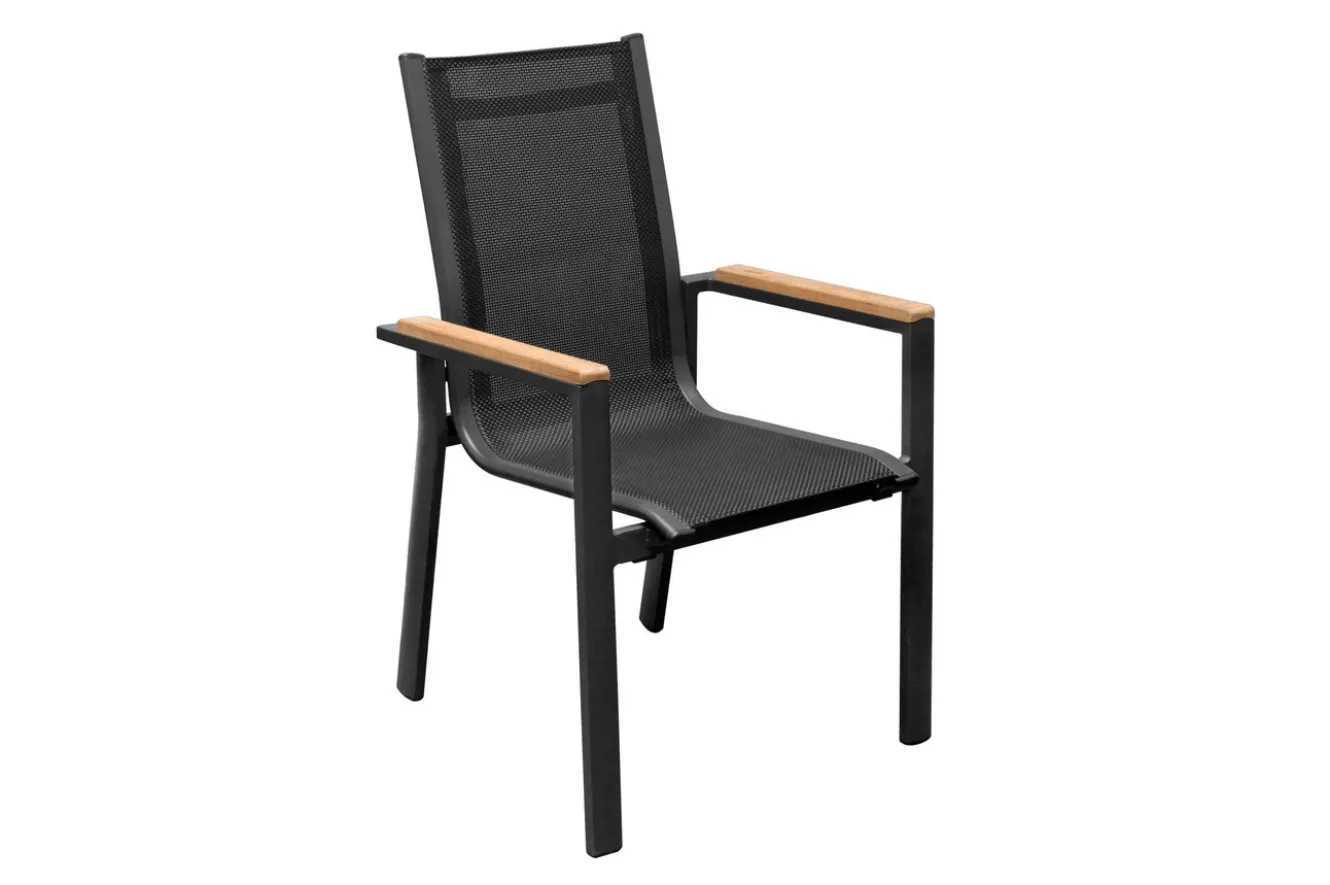 OUTFLEXX Garten-Essgruppe für 6 Pesonen, anthrazit matt, Alu/Textilene, Tisch 180/240 x 100 cm, stapelbare Sessel, FSC®-zertifizertes Produkt