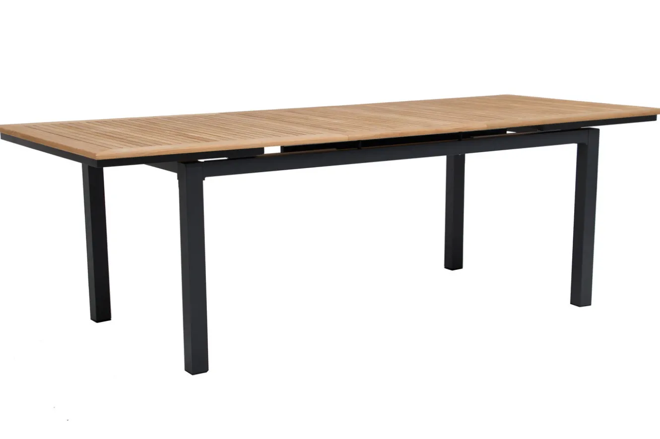 OUTFLEXX Garten-Essgruppe für 6 Pesonen, anthrazit matt, Alu/Textilene, Tisch 180/240 x 100 cm, stapelbare Sessel, FSC®-zertifizertes Produkt