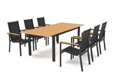 OUTFLEXX Garten-Essgruppe für 6 Pesonen, anthrazit matt, Alu/Textilene, Tisch 180/240 x 100 cm, stapelbare Sessel, FSC®-zertifizertes Produkt