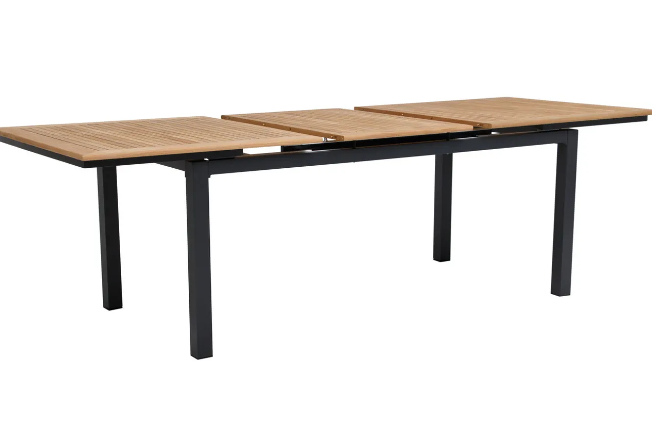 OUTFLEXX Garten-Essgruppe für 6 Pesonen, anthrazit matt, Alu/Textilene, Tisch 180/240 x 100 cm, stapelbare Sessel, FSC®-zertifizertes Produkt