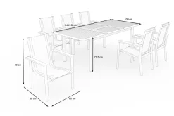 OUTFLEXX Garten-Essgruppe für 6 Pesonen, anthrazit matt, Alu/Textilene, Tisch 180/240 x 100 cm, stapelbare Sessel, FSC®-zertifizertes Produkt