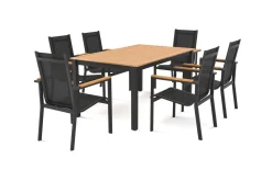 OUTFLEXX Garten-Essgruppe für 6 Pesonen, anthrazit matt, Alu/Textilene, Tisch 180/240 x 100 cm, stapelbare Sessel, FSC®-zertifizertes Produkt