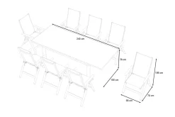 OUTFLEXX Garten-Essgruppe für 8 Personen, weiß/hellgrau, Alu/Sicherheitsglas, Tisch ausziehbar, Stühle klappbar