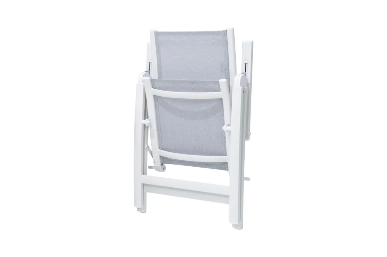 OUTFLEXX Garten-Essgruppe für 8 Personen, weiß/hellgrau, Alu/Sicherheitsglas, Tisch ausziehbar, Stühle klappbar