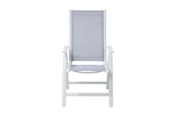 OUTFLEXX Garten-Essgruppe für 8 Personen, weiß/hellgrau, Alu/Sicherheitsglas, Tisch ausziehbar, Stühle klappbar