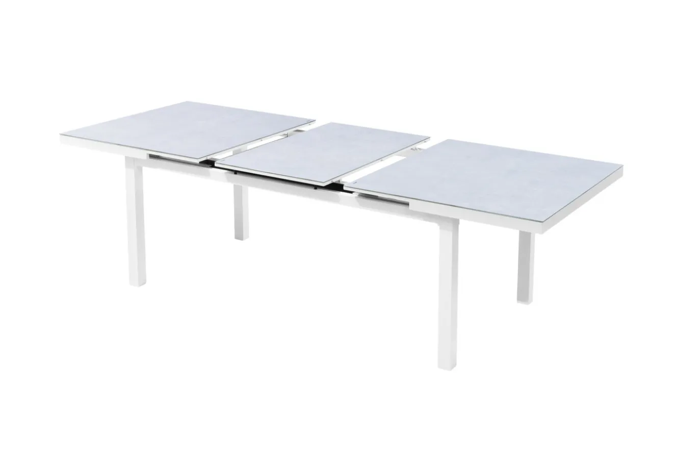 OUTFLEXX Garten-Essgruppe für 6 Personen, creme/weiß, Alu/Sicherheitsglas, Tisch ausziehbar 180/240 x 100 cm, Stühle klappbar