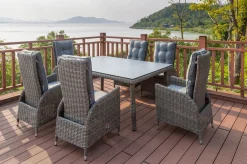 OUTFLEXX Garten-Essgruppe, grau, Polyrattan, Tisch 180x120cm, Spraystone, 8mm, 6 Dining Sessel, verstellbar