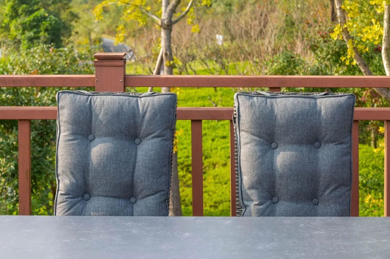 OUTFLEXX Garten-Essgruppe, grau, Polyrattan, Tisch 180x120cm, Spraystone, 8mm, 6 Dining Sessel, verstellbar