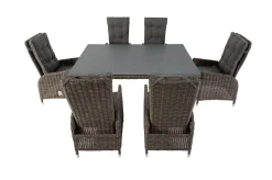 OUTFLEXX Garten-Essgruppe, grau, Polyrattan, Tisch 180x120cm, Spraystone, 8mm, 6 Dining Sessel, verstellbar