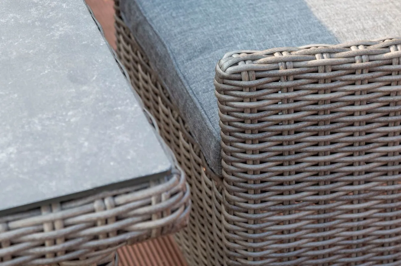 OUTFLEXX Garten-Essgruppe, grau, Polyrattan, Tisch 180x120cm, Spraystone, 8mm, 6 Dining Sessel, verstellbar
