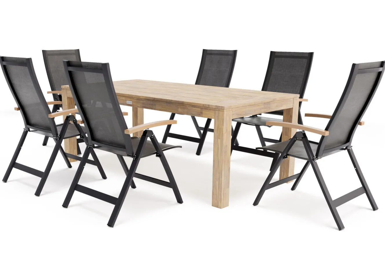 OUTFLEXX Garten-Essgruppe mit 6 Sesseln, anthrazit/natur, Alu/Akazie, klappbar, witterungsbeständig, FSC®-zertifiziertes Produkt