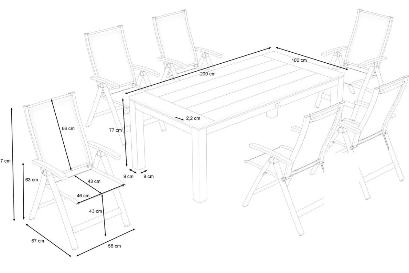 OUTFLEXX Garten-Essgruppe mit 6 Sesseln, anthrazit/natur, Alu/Akazie, klappbar, witterungsbeständig, FSC®-zertifiziertes Produkt